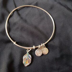 Alex and Ani Silver Peacock Feather Beautiful Colors  Bangle bracelet     394